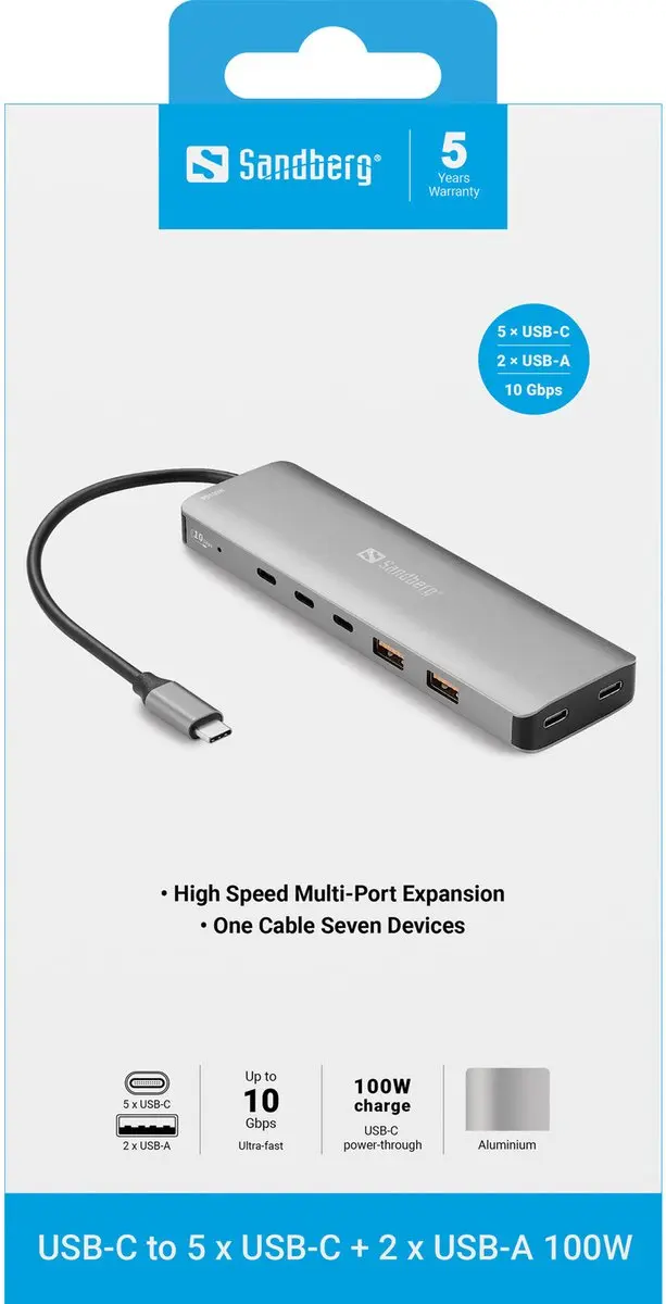 Sandberg 136-79 Laptopdock - USB-C 3.2 Gen 2 - Grijs