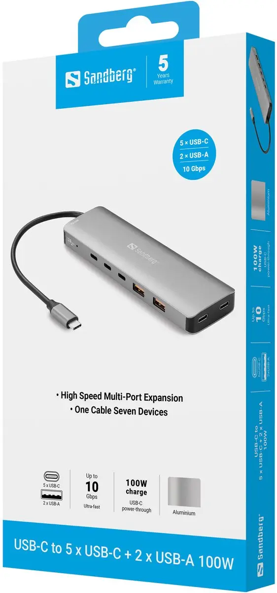 Sandberg 136-79 Laptopdock - USB-C 3.2 Gen 2 - Grijs