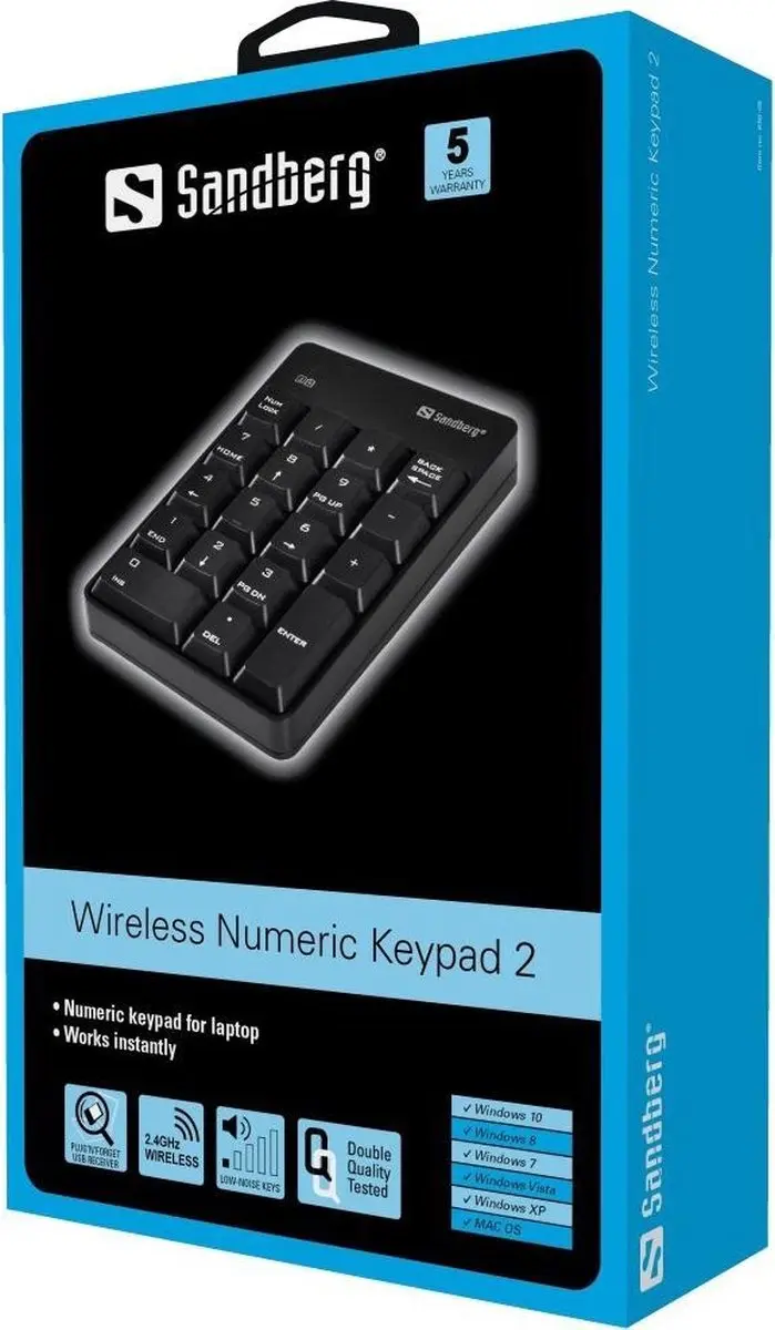 Sandberg Wireless Numeric Keypad 2 630-05 - Draadloos Numeriek Toetsenbord - Zwart