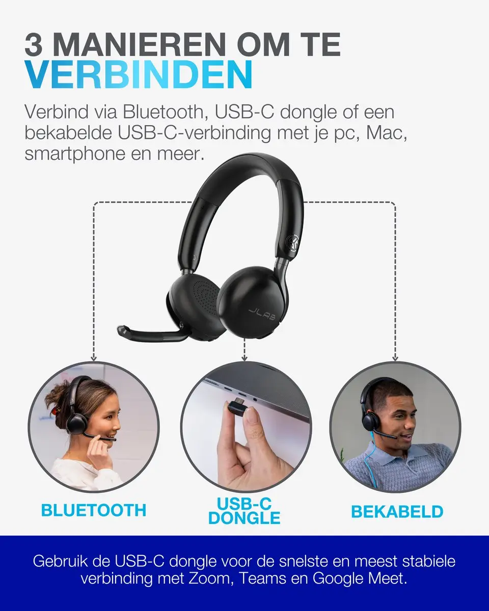 JLab Go Work 3 Headset - Noise Cancelling - 70u - Zwart