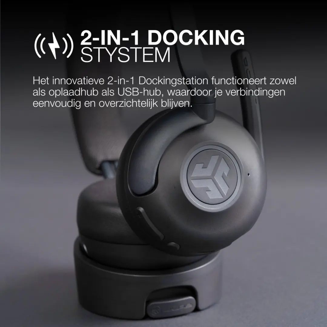 JLab Epic Work Headset IEUHBEPICWORKRBLK63 - 90u Batterij - USB-C Dock - Zwart