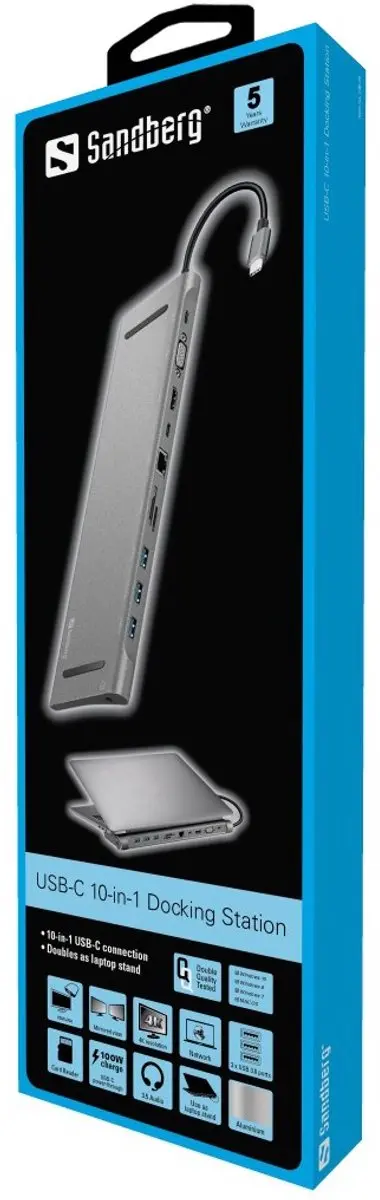 Sandberg 136-31 USB-C 10-in-1 Docking Station - Grijs