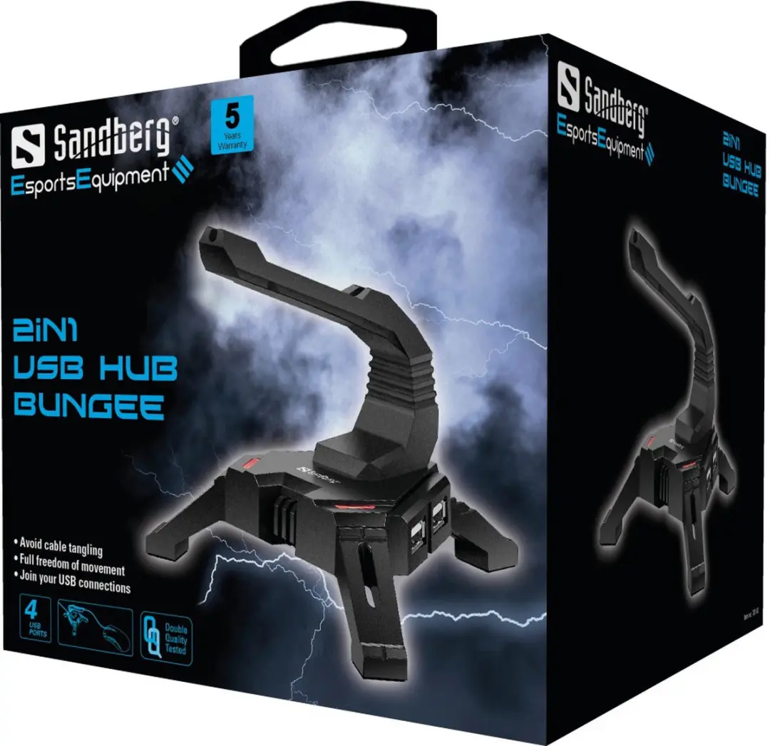 Sandberg 2in1 USB Hub Bungee 133-92 - 4 Poorten - Zwart
