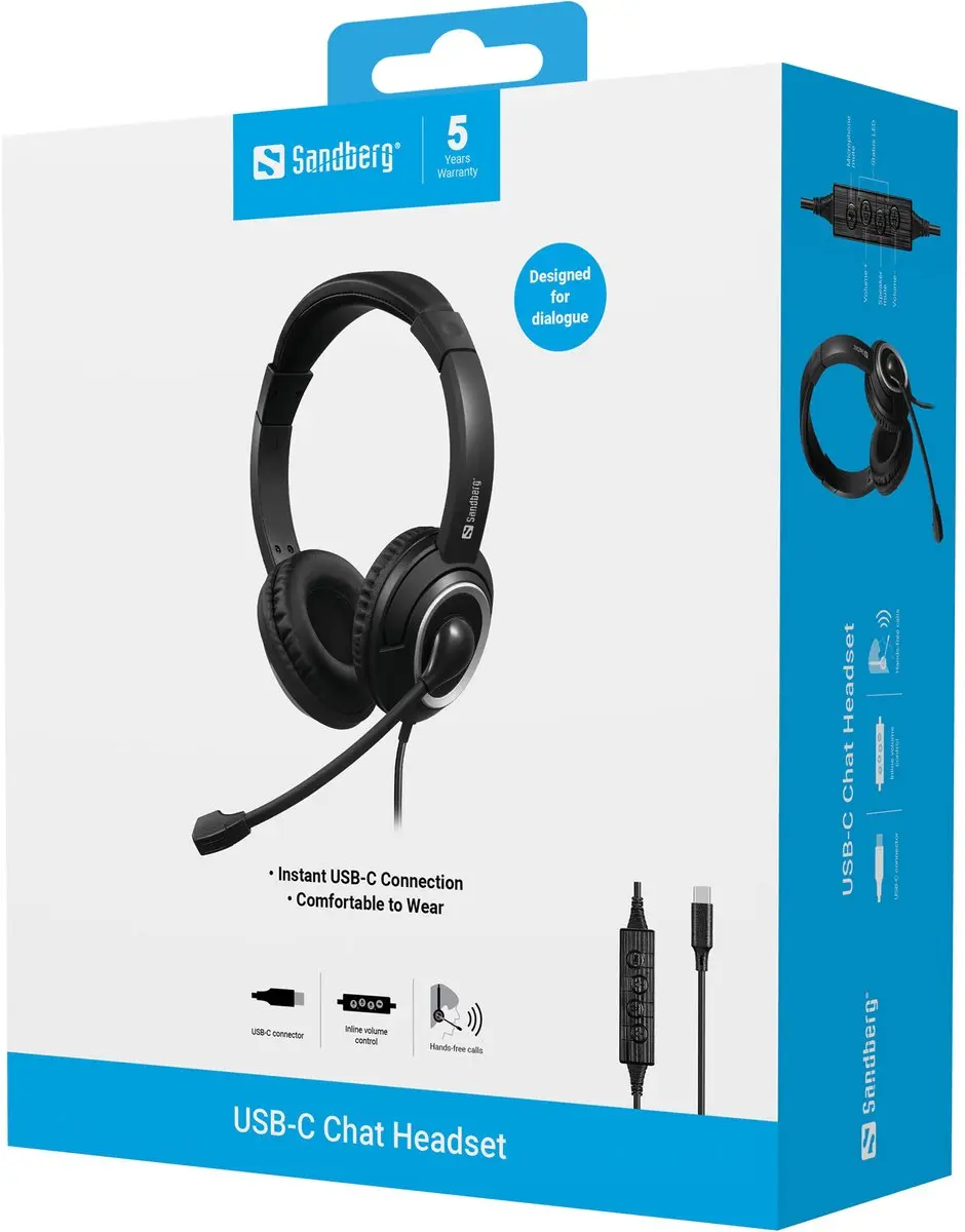 Sandberg USB-C Chat Headset - Zwart