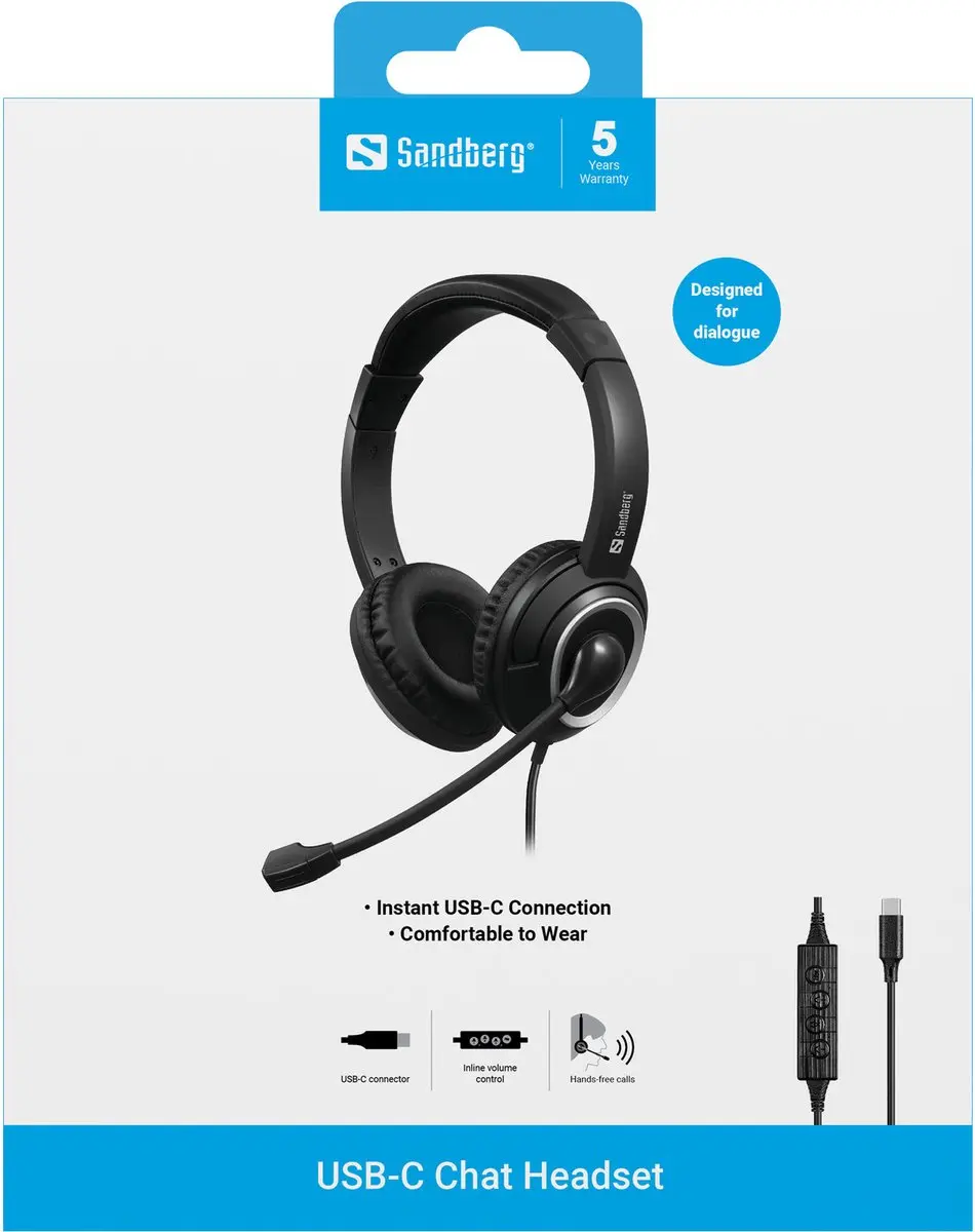 Sandberg USB-C Chat Headset - Zwart