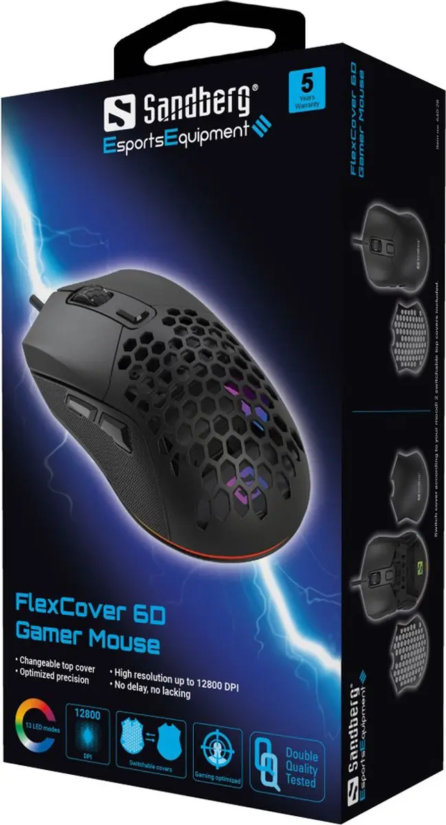 Sandberg 640-28 Gaming Muis Ambidextrous - 12800 DPI - Zwart