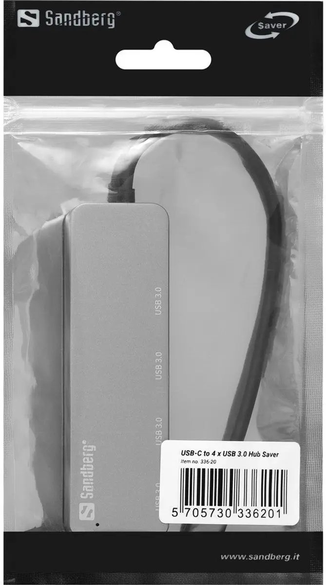 Sandberg 336-20 USB-C naar 4x USB 3.0 Hub - Zilver