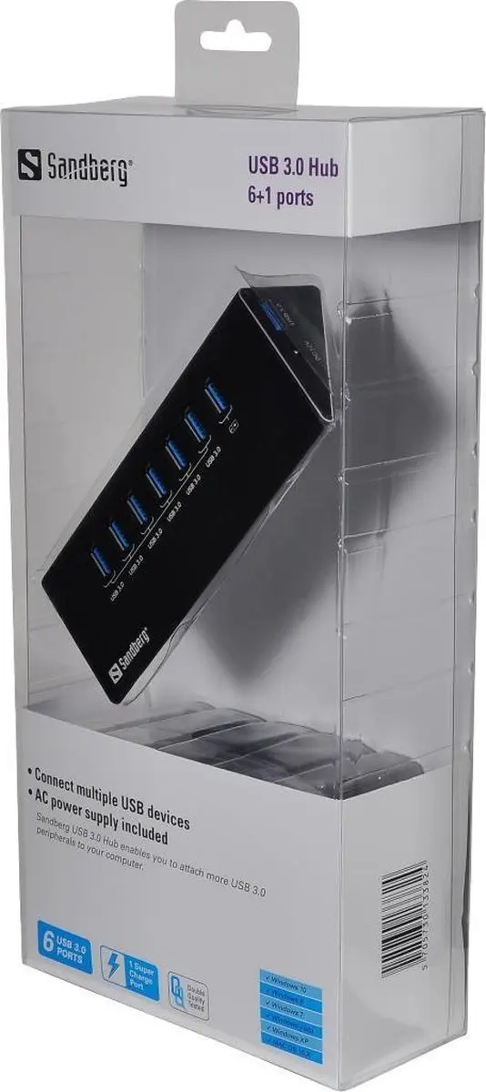 Sandberg 133-82 USB 3.0 Hub 7 Poorten - Zwart