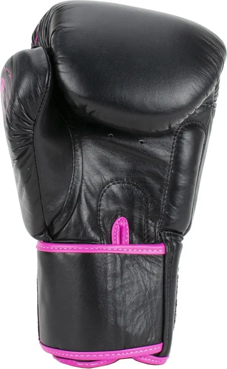 Super Pro Warrior Lederen Bokshandschoenen 6oz - Zwart/Roze