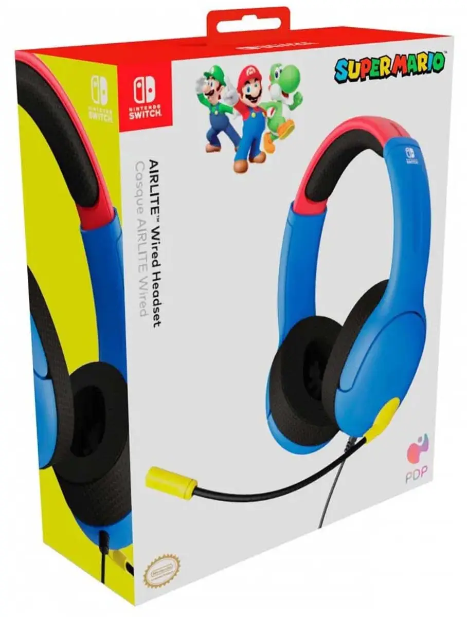 PDP Gaming LVL40 Airlite Headset Nintendo Switch Mario - Blauw/Rood/Geel
