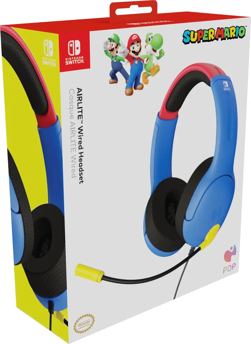 PDP Gaming LVL40 Airlite Headset Nintendo Switch Mario - Blauw/Rood/Geel - afbeelding 6 van 6