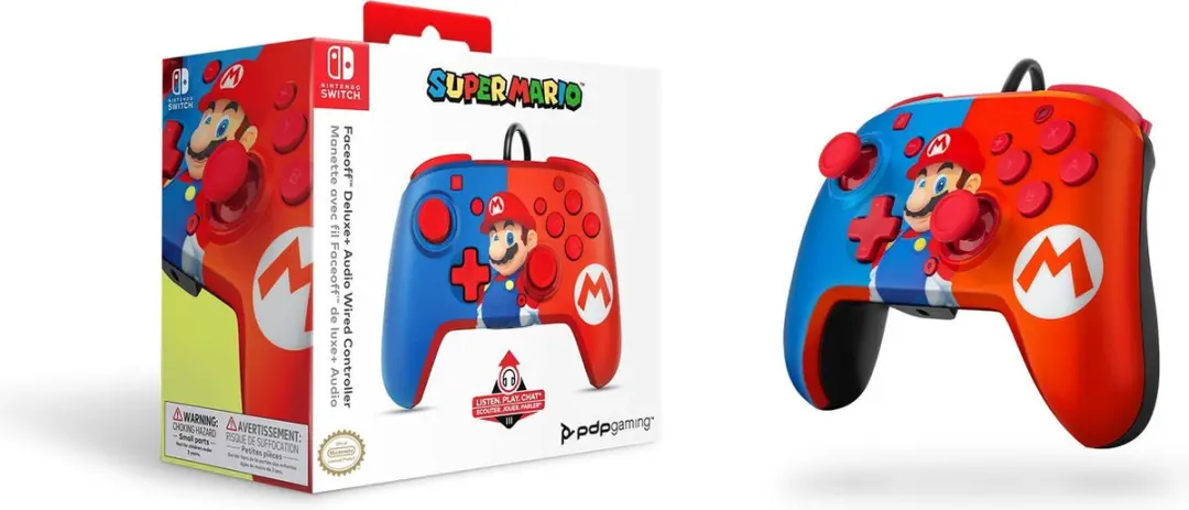 PDP Faceoff Deluxe+ Controller Nintendo Switch - Mario - Rood/Blauw