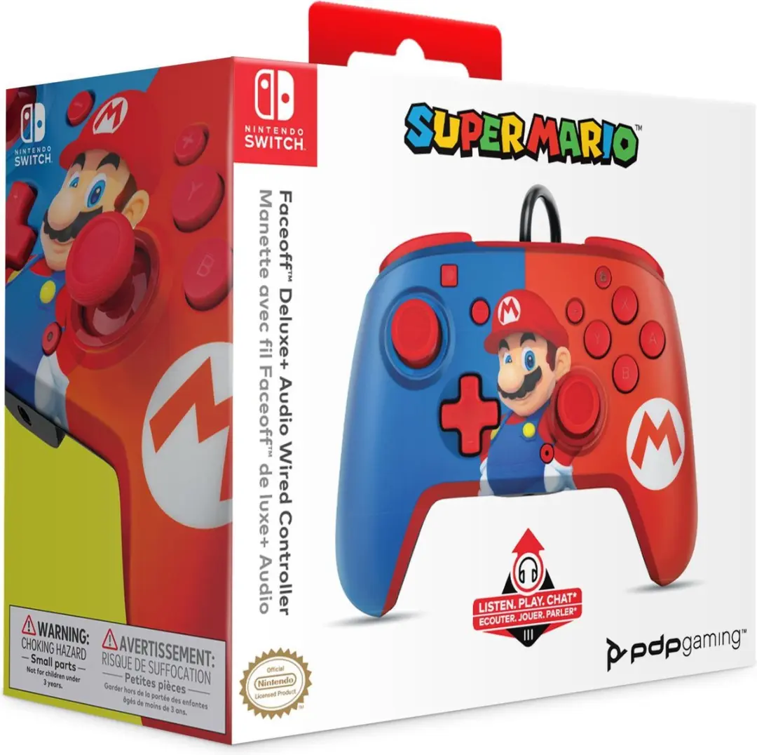 PDP Faceoff Deluxe+ Controller Nintendo Switch - Mario - Rood/Blauw