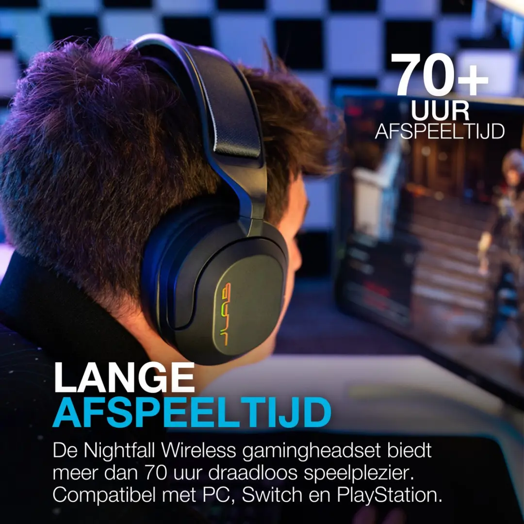 JLab Nightfall IEUGHBNHTFALLRBLK4 Draadloze Gaming Headset - 70 uur - Zwart