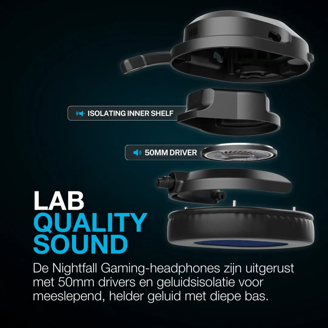 JLab Nightfall IEUGHBNHTFALLRBLK4 Draadloze Gaming Headset - 70 uur - Zwart