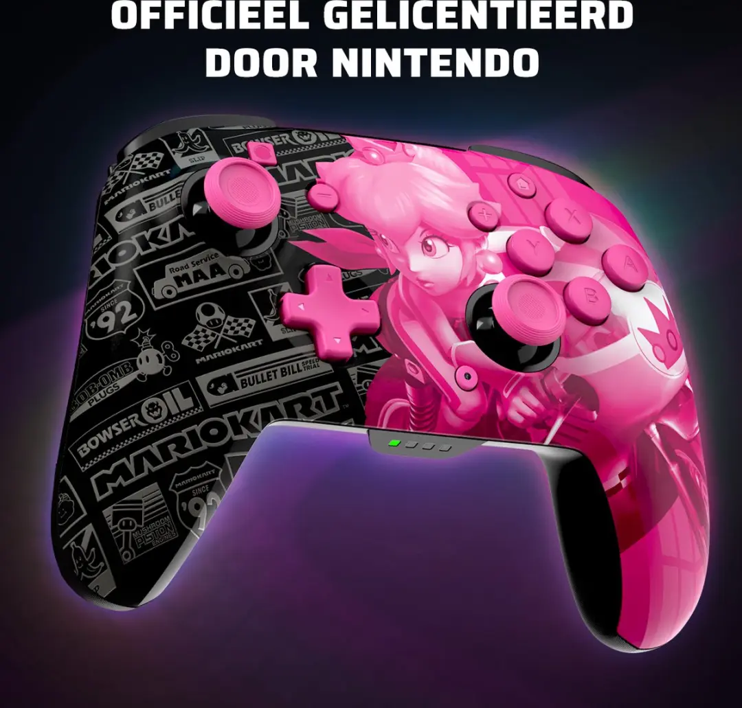 PDP Rematch Glow Draadloze Controller Grand Prix Peach - 21 Knoppen - Zwart/Roze