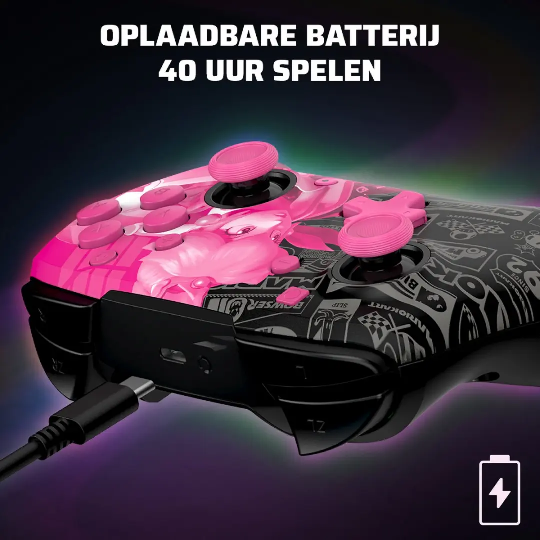 PDP Rematch Glow Draadloze Controller Grand Prix Peach - 21 Knoppen - Zwart/Roze
