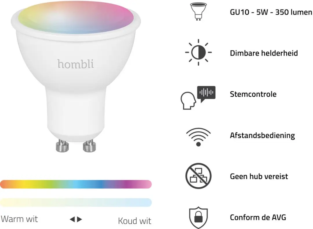 Hombli Slimme Spot RGB+CCT 4.5W - Mat - 2 Stuks