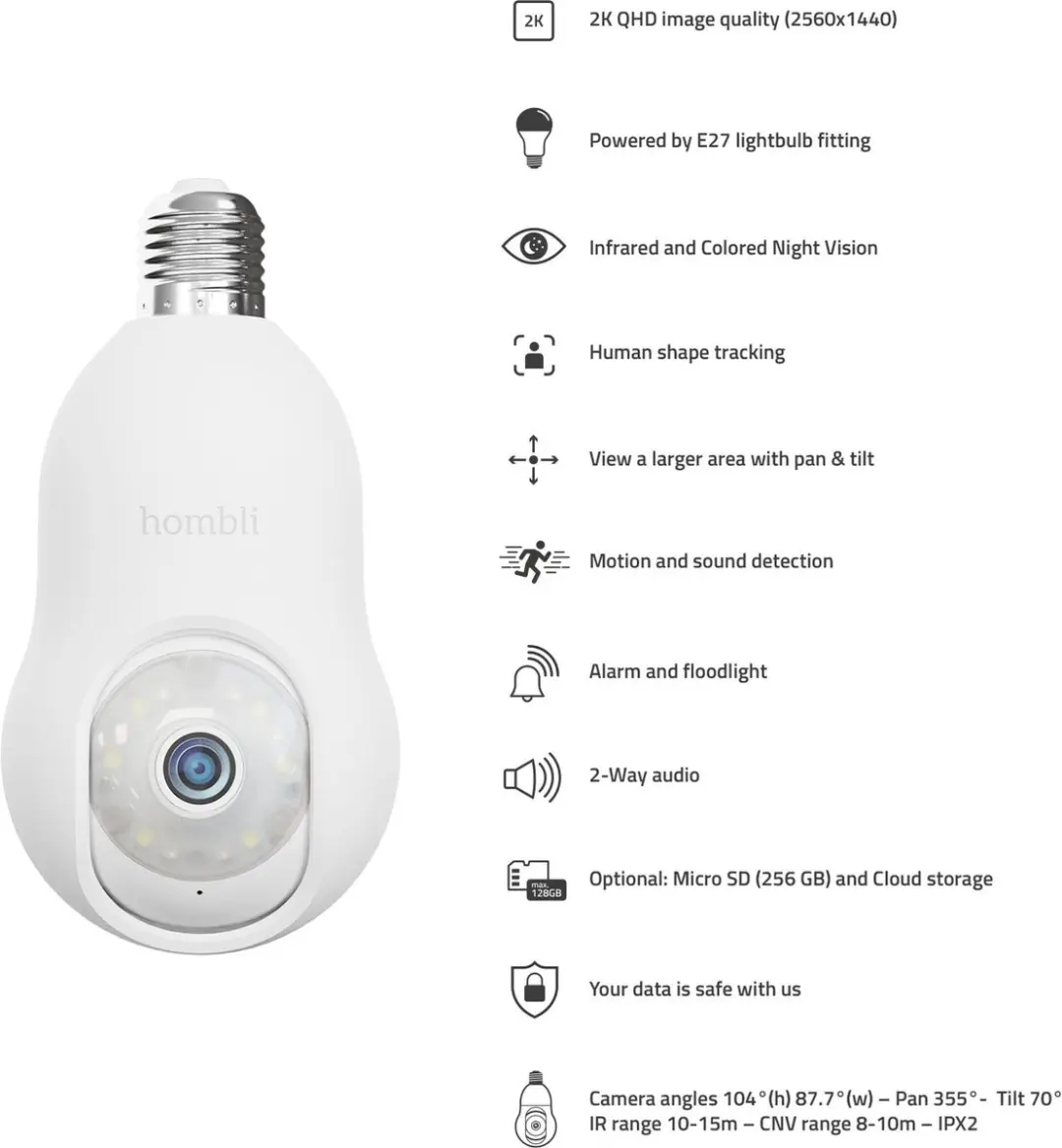 Hombli Bulb Cam 2K HBBU-0109 Beveiligingscamera - Wit