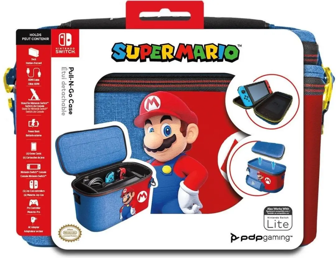 PDP Gaming Pull-N-Go Case Mario Editie - Nintendo Switch - Blauw/Rood