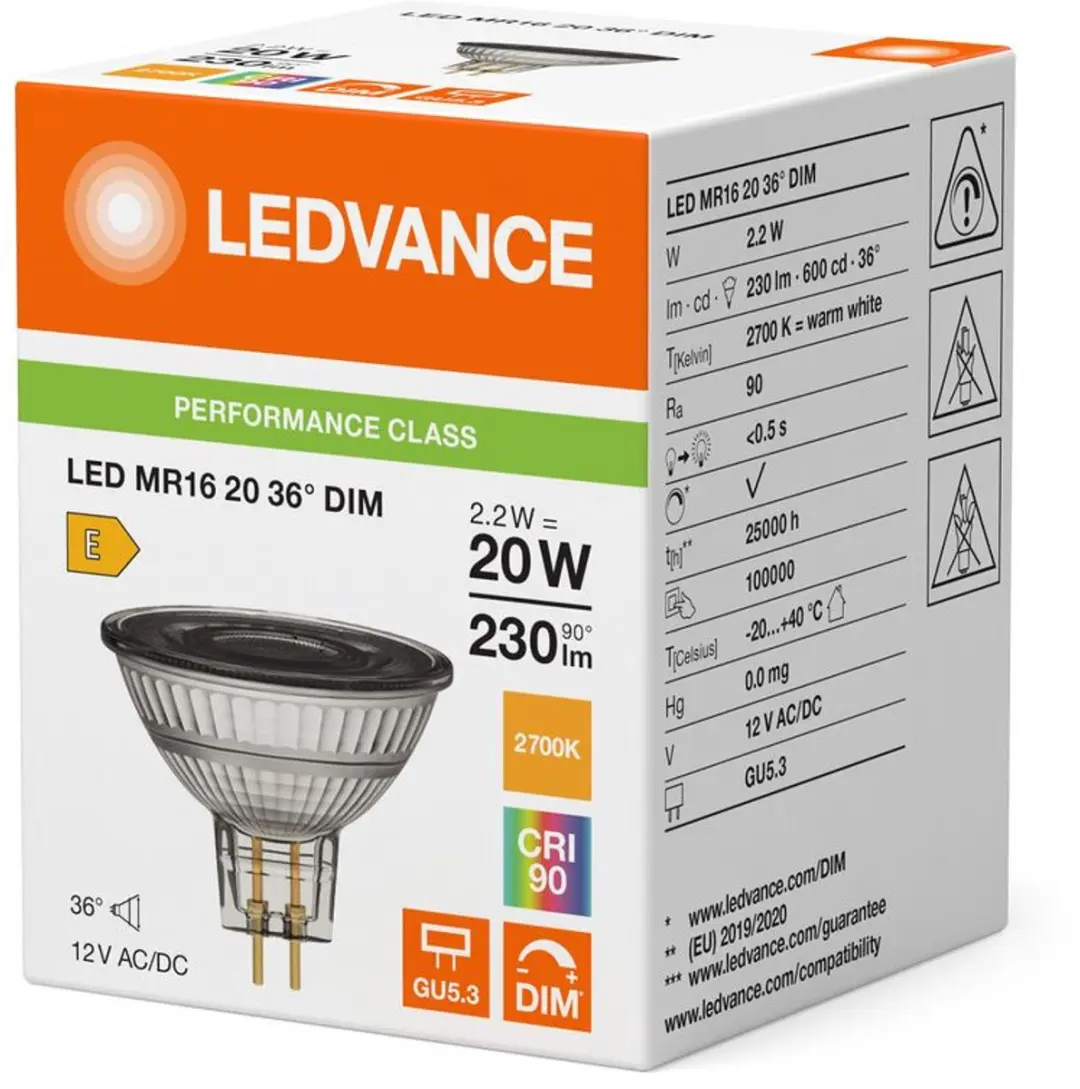 LEDVANCE LED Spot GU5.3 MR16 2.2W 230lm - Zeer Warm Wit - afbeelding 5 van 6