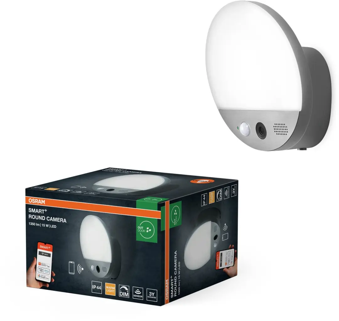 Osram SMART+ Wifi Camera Round Buitenlamp - Warm wit 3000K - Donkergrijs