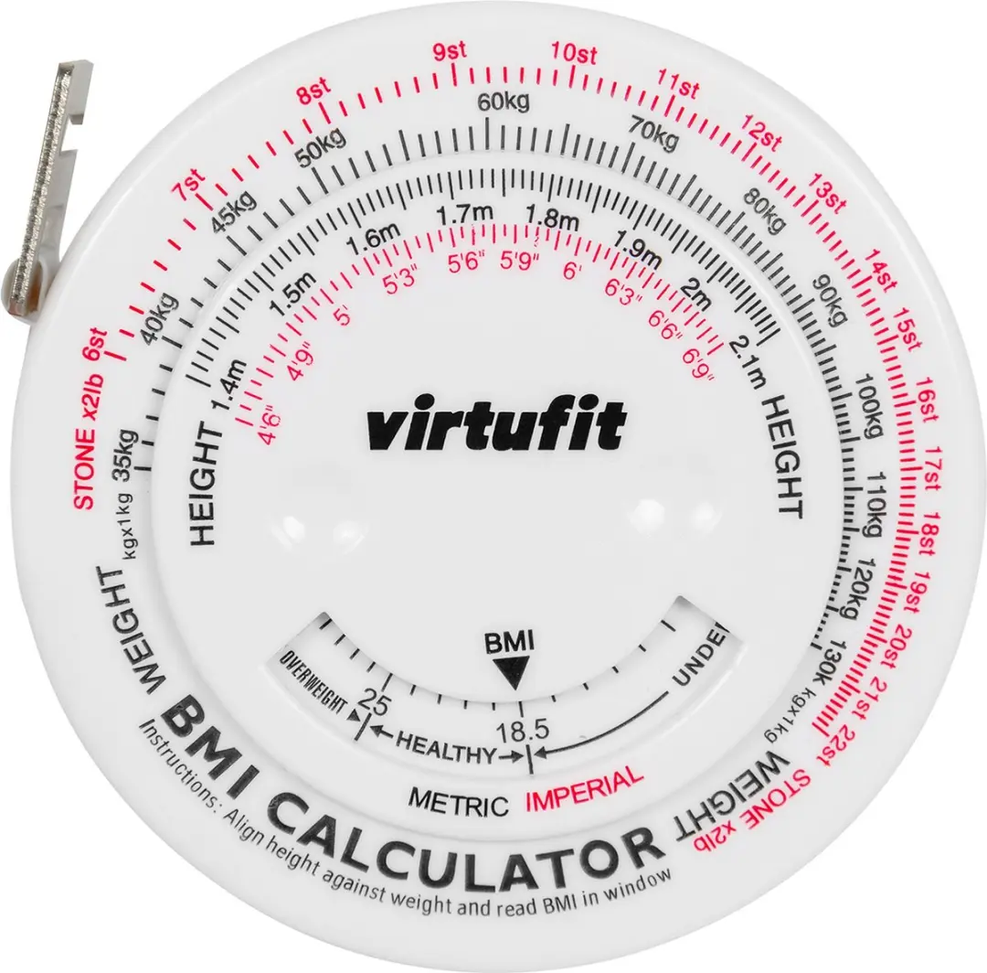 VirtuFit Omtrekmeter 150cm - BMI Calculator - Wit/Zilver