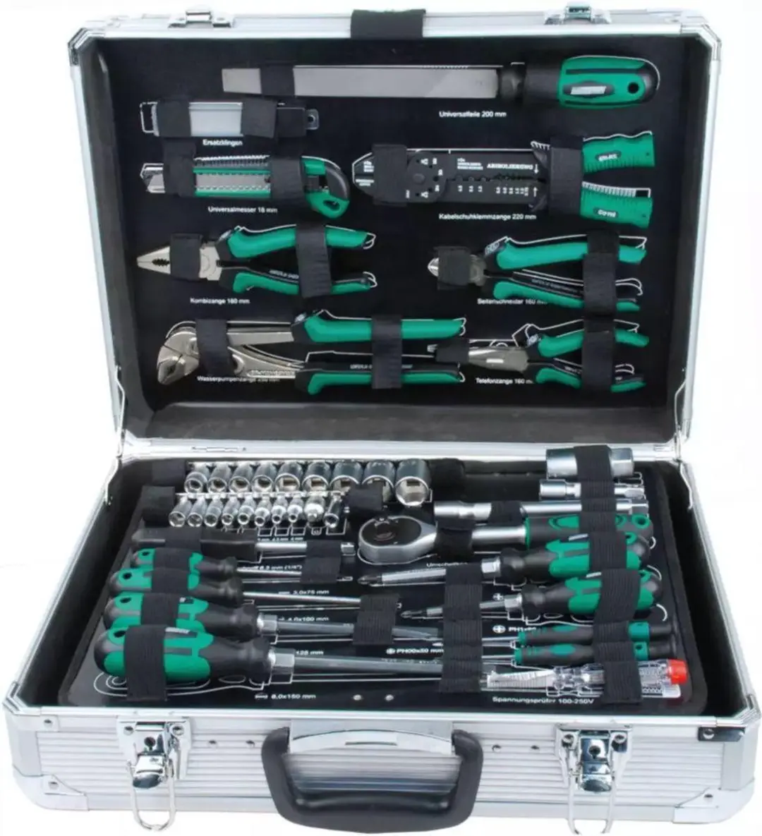 Brüder Mannesmann 29075 Gereedschapskoffer 108-delig - Aluminium/Groen/Zwart