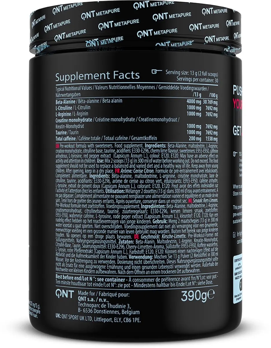 QNT Pre Workout Cherry-Lemon 390g - 30 Porties