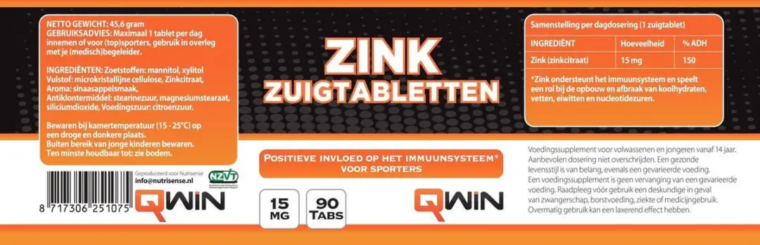 QWIN Zink Zuigtabletten 90 Stuks