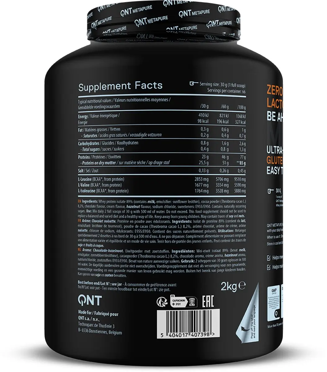 QNT Metapure Whey Protein Isolate 2kg - Chocolade-Hazelnoot