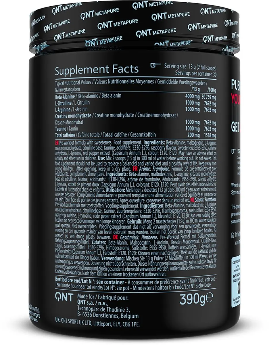 QNT Pre Workout Raspberry 390g - 30 Doses