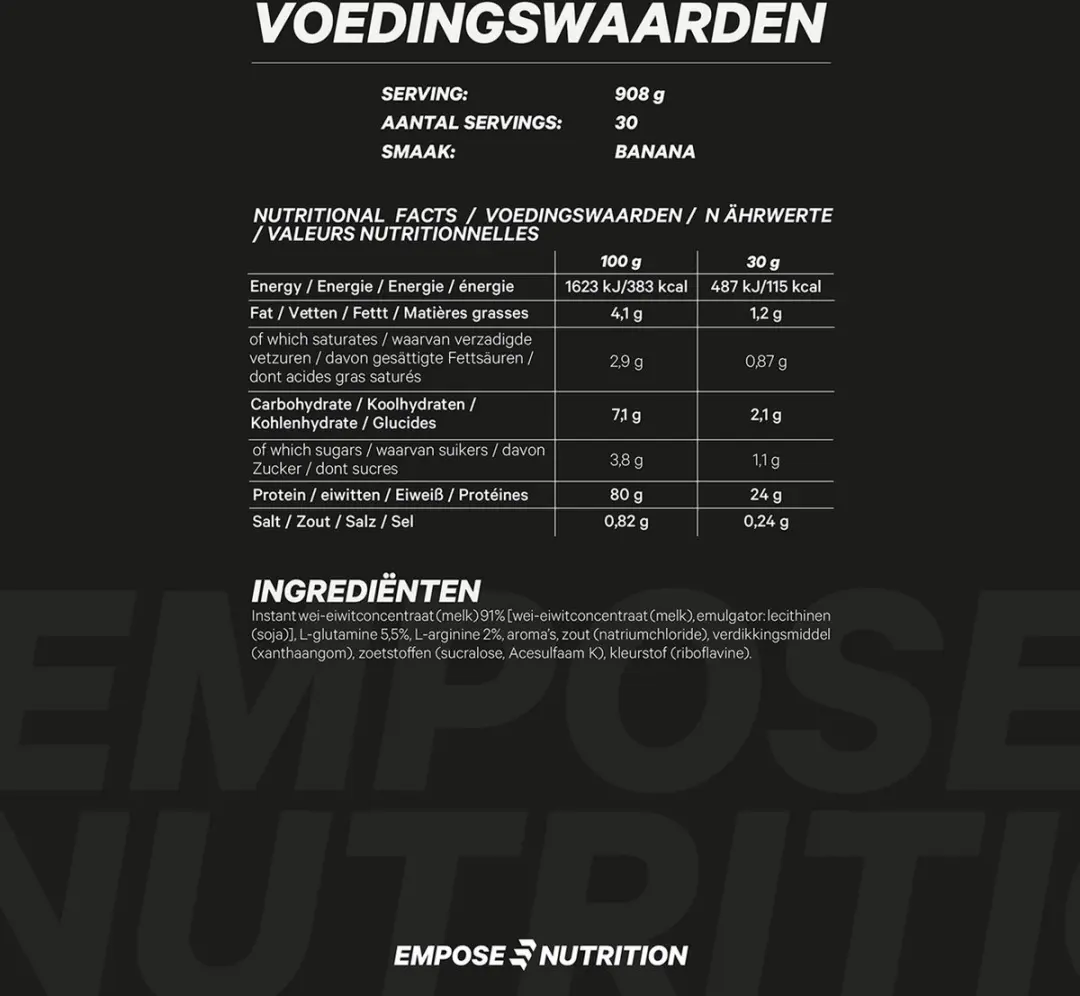 Empose Nutrition Whey Protein Banaan 908g - 30 Shakes