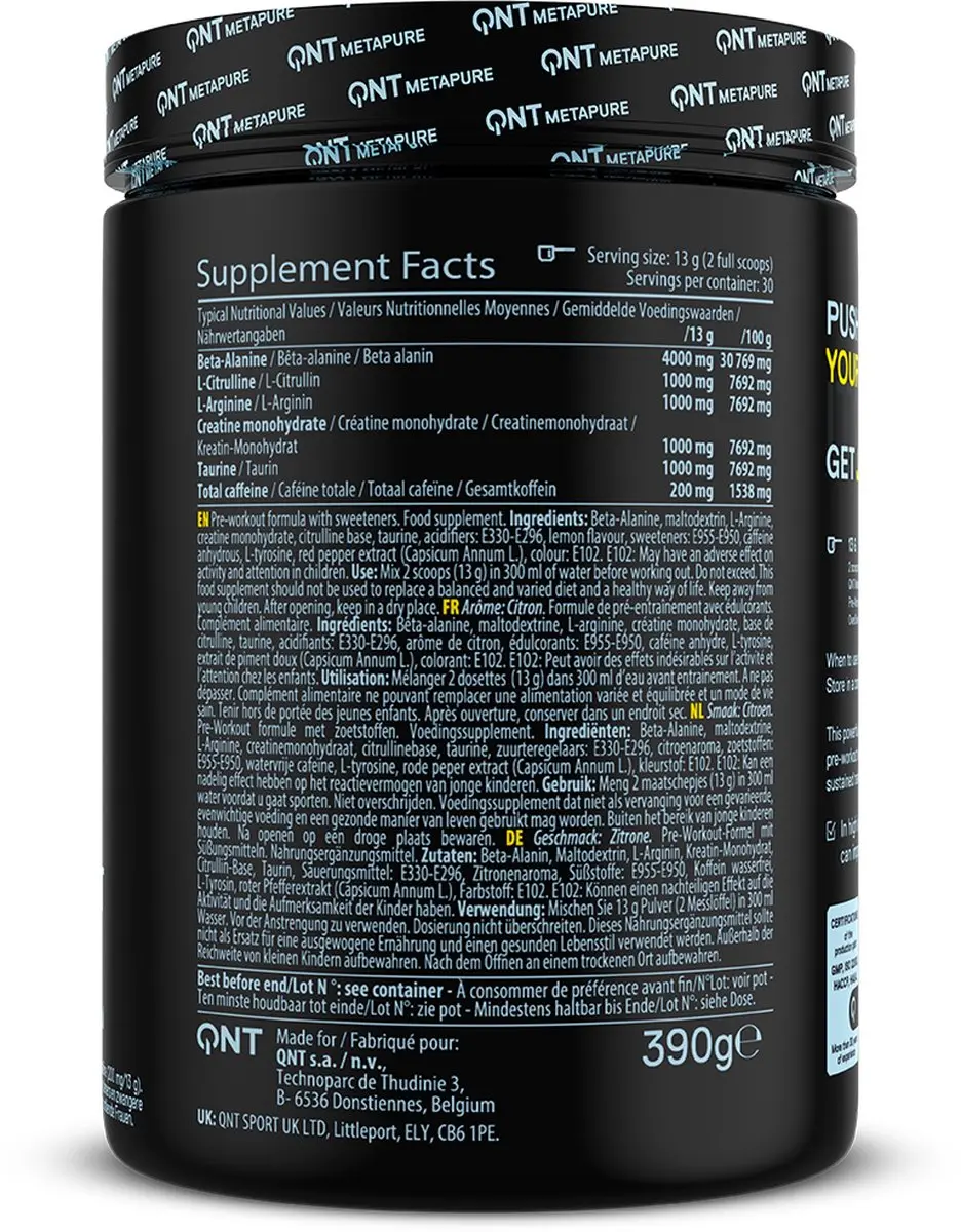 QNT Pre Workout Lemon 390g - 30 Porties