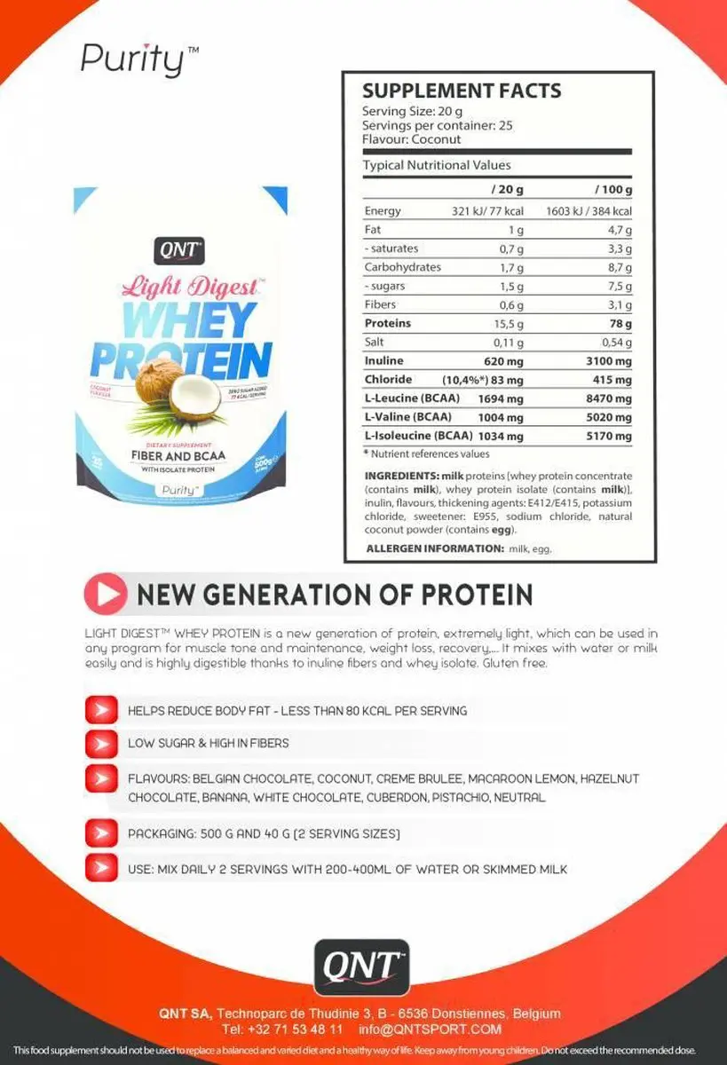 QNT Light Digest Whey Crème Brûlée 500g - 25 Scoops