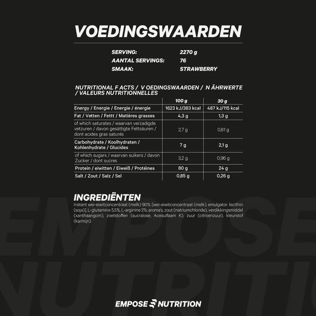 Empose Nutrition Whey Protein Aarbei 2270g - 76 Porties