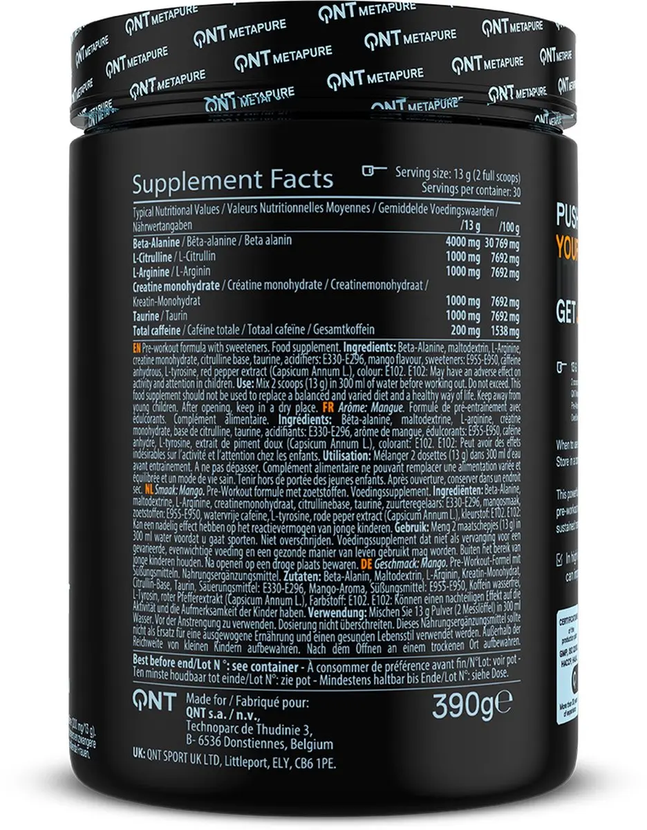 QNT Pre Workout Mango 390g - 30 Doses