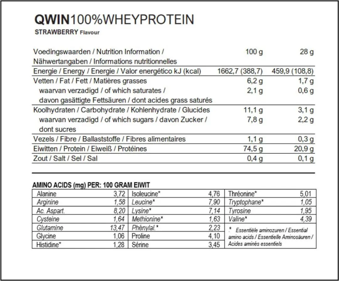 QWIN 100% Whey Protein Aardbei 2400g