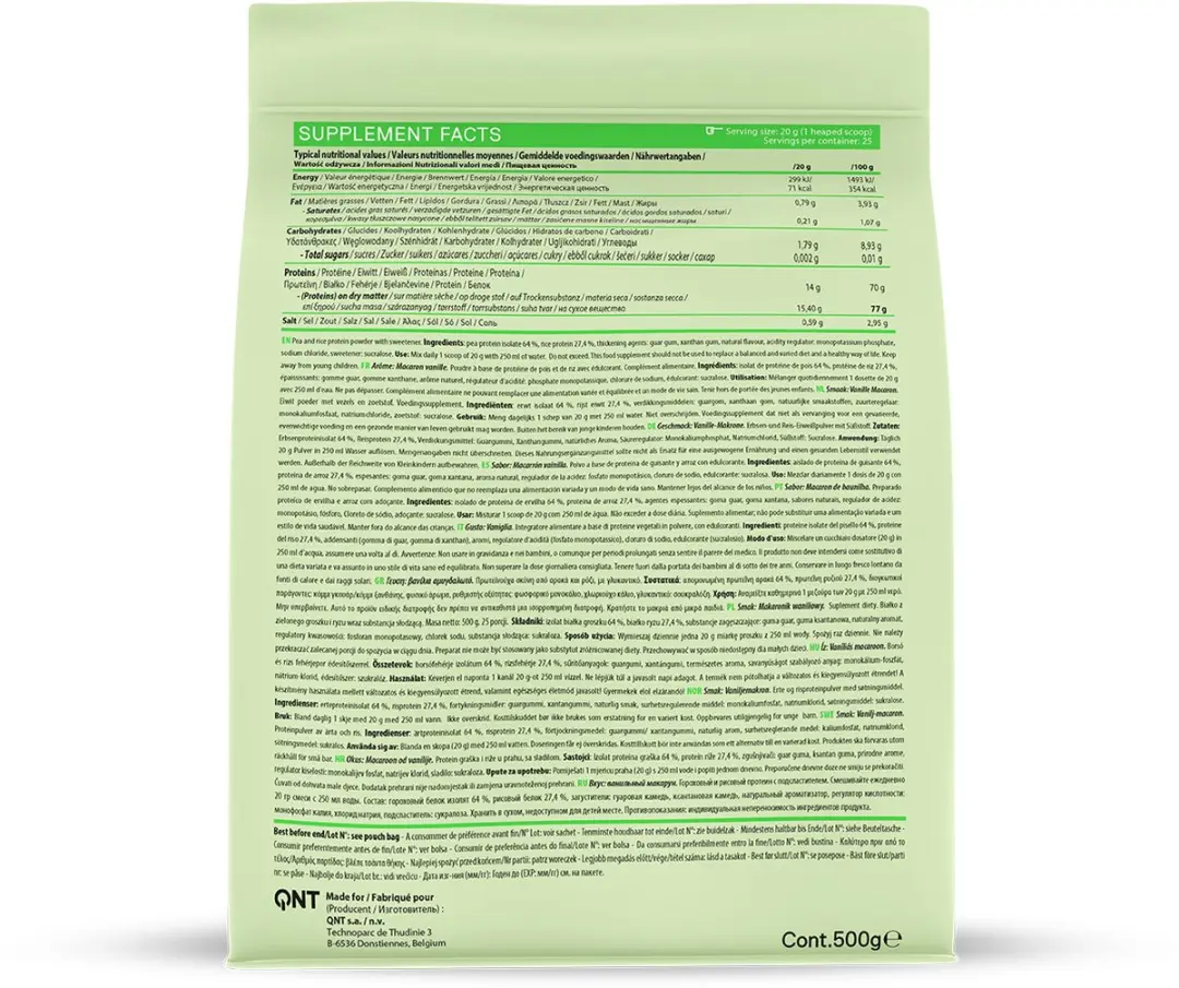 QNT Vegan Protein Vanilla Macaroon 500g - 25 Scoops