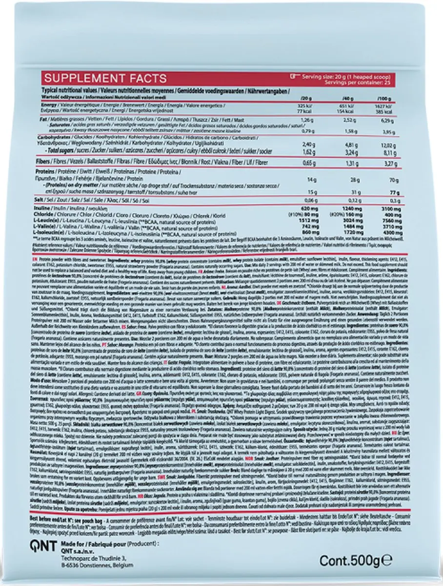 QNT Light Digest Whey Protein Aardbei 500g