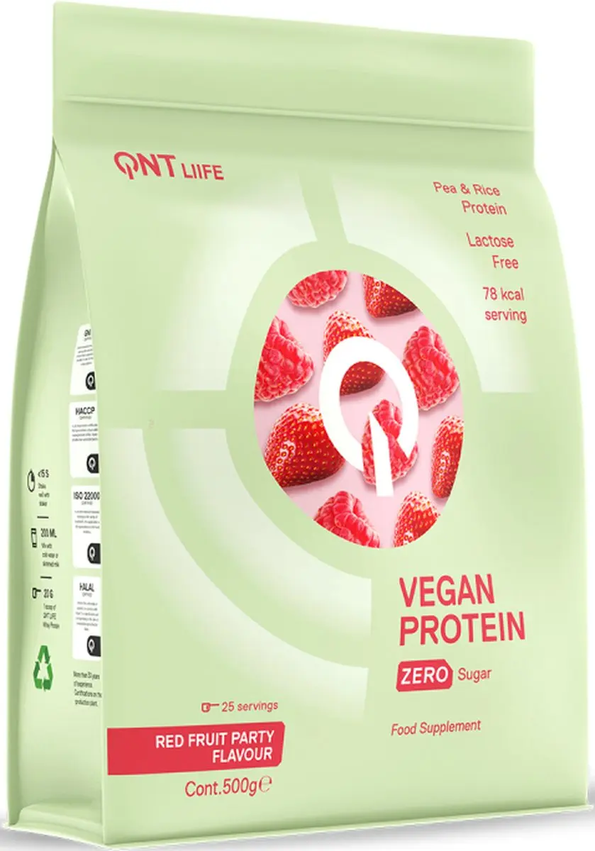 QNT Vegan Protein Zero Sugar Red Fruit 500g