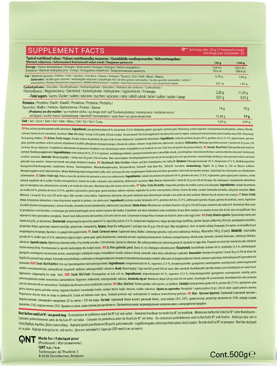 QNT Vegan Protein Zero Sugar Red Fruit 500g