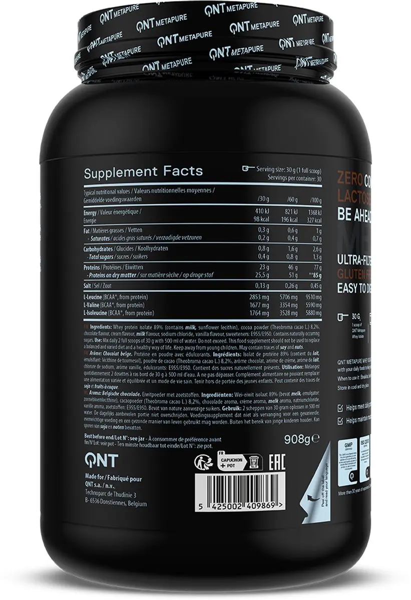 QNT Metapure Whey Protein Isolate 908g - Chocolade