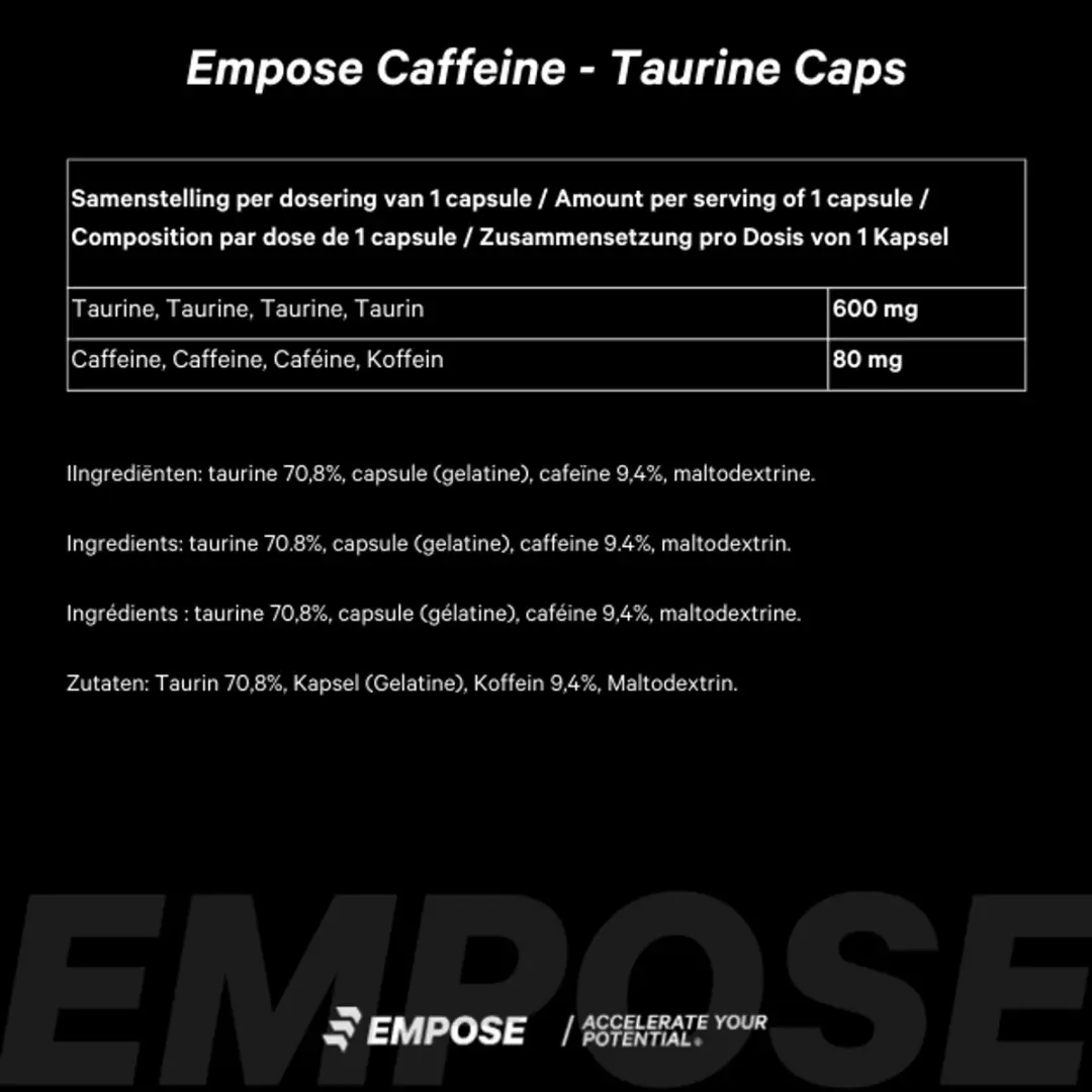 Empose Nutrition Cafeïne/Taurine Caps - Pre-Workout 100 Capsules