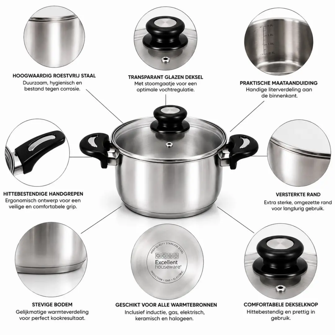 Excellent Houseware EH-11RVS Pannenset 11-delig - RVS - Zilver