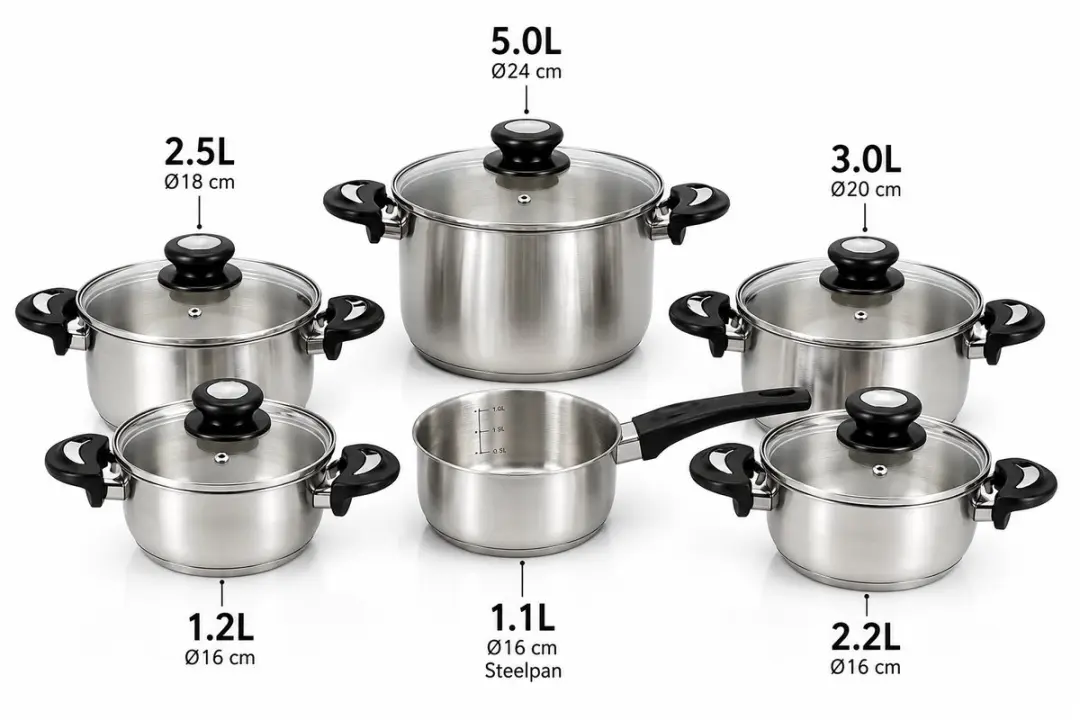 Excellent Houseware EH-11RVS Pannenset 11-delig - RVS - Zilver