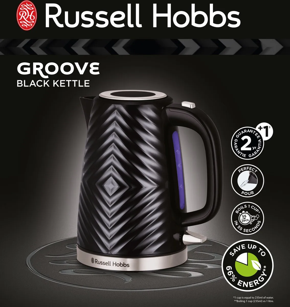 Russell Hobbs Groove Waterkoker 2400W 1.7L - Zwart - afbeelding 6 van 6