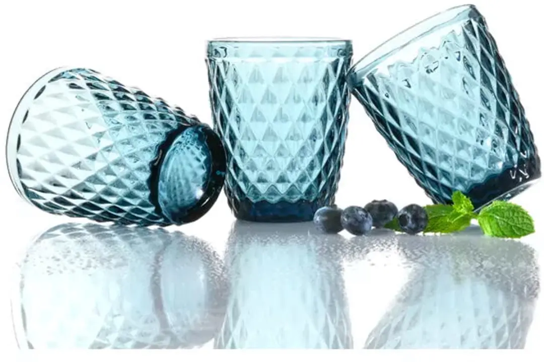 Inspire Waterglazen Ruitpatroon 240ml - Blauw - 6 Stuks