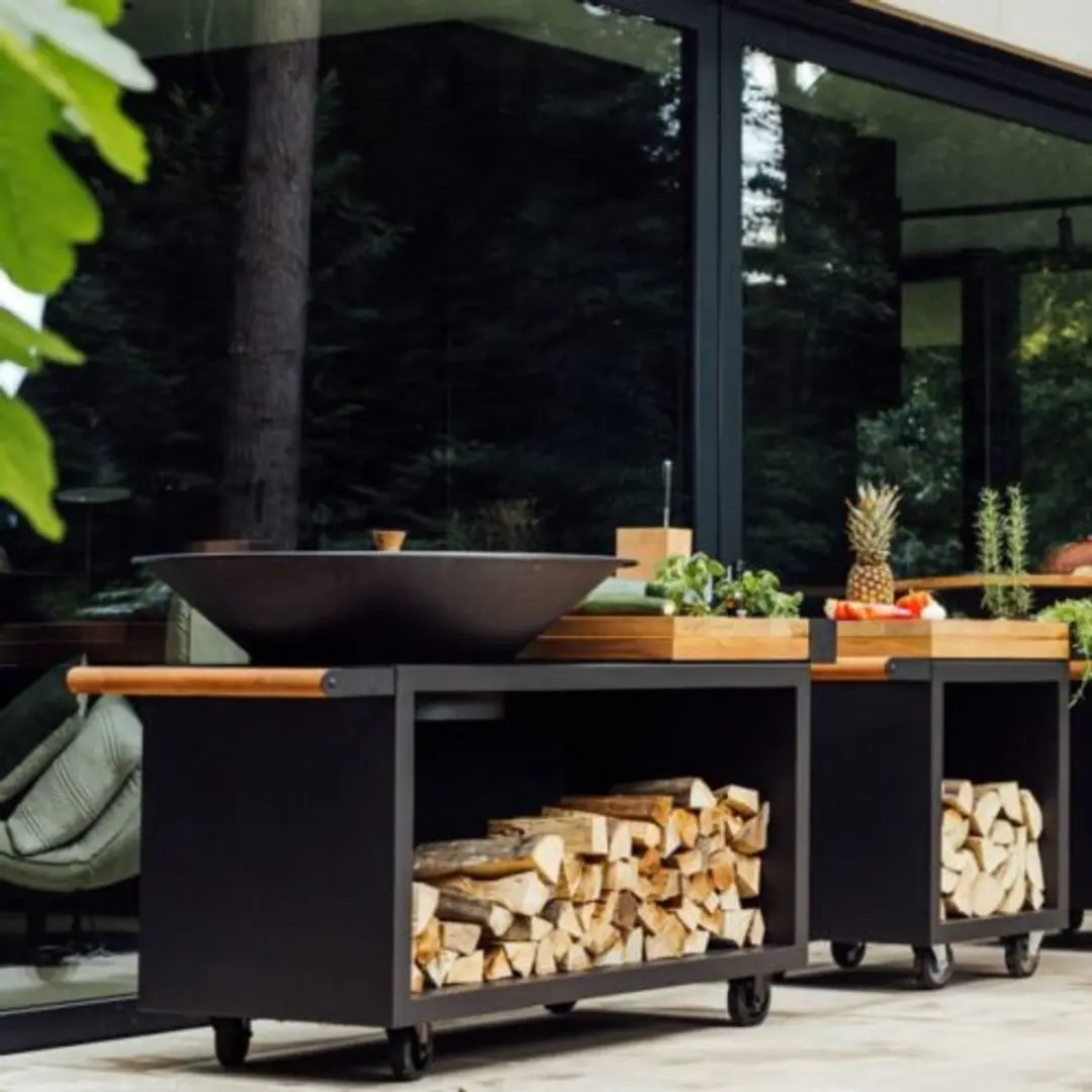 Ofyr Island Black 100 Pro Teak Wood BBQ - 98cm - 1 Brander