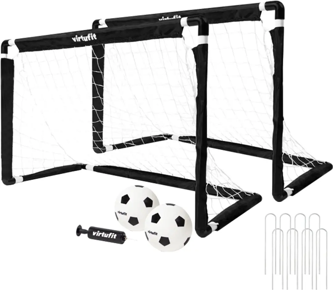 Virtufit Mini Voetbaldoel Set 2x - 92x64cm - Zwart - Incl. bal & pomp - afbeelding 6 van 6